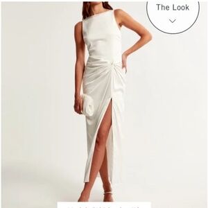 Abercrombie & Fitch White Satin Maxi High Neck Dress with Open Back | Size M